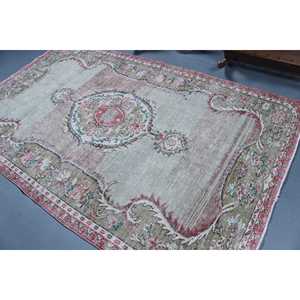 Tapis turc vintage 5,3x8,9 pi (163x270 cm), tapis rayé rouge et vert - Product Image 4