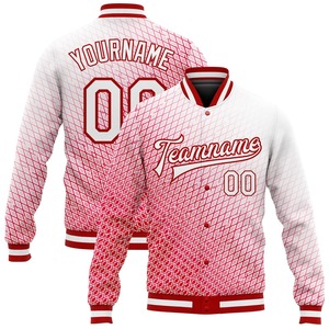 Vente en gros dans l'industrie directe de bombardier décontracté hiver personnalisé rouge blanc à motifs 3D veste Letterman universitaire à snap complet - Product Image 1