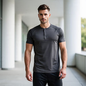Ropa deportiva Jogging Henley camiseta hombres botón abajo camisas hombres verano ligero Henley camisetas hombres - Product Image 1