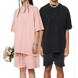 Baggy Shorts Sets Unisex <b>Drop</b> Shoulder T Shirts Oversize Shorts Two Piece Sets Men Women Sportswear Loose Fit Washed Shorts Sets - Product Image 1
