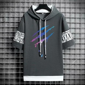 เสื้อยืดลำลองฤดูร้อนสำหรับผู้ชายเสื้อผ้าแนวสตรีทมีฮู้ดพิมพ์ลายกราฟิกมีฮู้ดโอเวอร์ไซส์เข้ายิมดีไซน์อนิเมะสไตล์เกาหลีสำหรับใส่เล่นกีฬา - Product Image 3