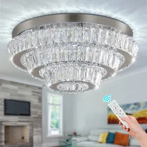 16.5" Dimmable Crystal kitchen chandelier 300 mm crystal chandelier with Remote Control 3 Layers Flush Mount Ceiling