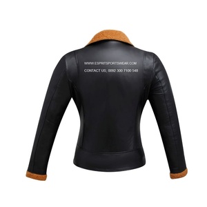 2024 nouveau Design femmes en cuir véritable couleur noire veste d'hiver col rabattu respirant Viscose Sherpa doublure OEM vente en gros - Product Image 6