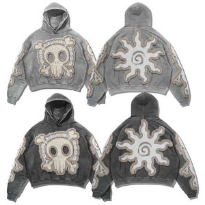 Sudadera con capucha corta vintage de forro polar lavado a la piedra con bordado desgastado, cremallera, logotipo personalizado, impermeable, transpirable, 100% algodón, para invierno - Product Image 4