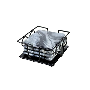 Modern Design Natural Marble <b>Coaster</b> <b>Set</b> of 4 Home Dining Room Coffee Table Decorative <b>Coasters</b> Metal <b>Holder</b> - Product Image 6