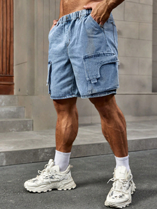 Young Trend men's shorts Blue Straight Leg Jeans Belted Special Bag Cover Design with Mid Waist Free Summer <b>Fashion</b> Loose Legs - Product Image 5