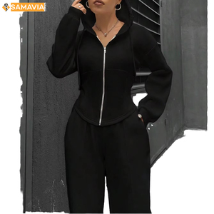 SAMAVIA Regular Fit Conjunto de chándal de manga completa hecho de mezcla de algodón y poliéster para ropa informal y atlética - Product Image 5