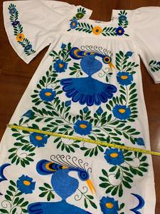 Caftanes de color azul Pavo Real bordados a mano mexicanos vintage estilo étnico bohemio natural sólido cubierta de Playa Larga Hippie - Product Image 6