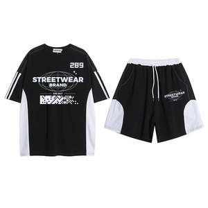 ชุดเซ็ทแทรคสูทสองสีแบบสองชิ้นสำหรับผู้ชาย เสื้อยืดแขนสั้นและกางเกงขาสั้น ไซส์พลัส ลายพิมพ์สำหรับฤดูร้อน - Product Image 2