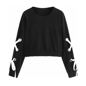 Novedad de 2025, Tops cortos de manga larga para mujer, sudaderas transpirables de talla grande, técnica de lavado para primavera, venta al por mayor barata - Product Image 3