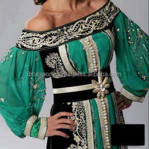 Without Collar Style Kaftan With Embroidery and <b>Lace</b> Work Wth Puff <b>Sleeves</b> - Product Image 1