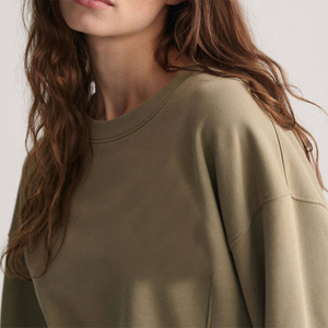 Sudadera de Cuello Redondo Verde Oliva con Logotipo Personalizado para Mujer, Sudadera de Forro Polar de Manga Larga para Invierno - Product Image 3