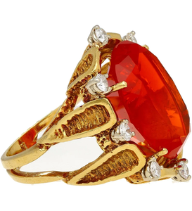 แหวนเพชรโอปอลเม็กซิกันวินเทจสำหรับผู้หญิงก้านแยกชุบทอง18K แท้เครื่องประดับแฟชั่นที่ทันสมัยทำจากโลหะผสม - Product Image 5