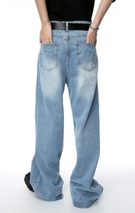 Personalizado al por mayor de la fábrica de los hombres de alta calidad de múltiples bolsillos caído entrepierna Denim recto holgado cargo pantalones de mezclilla - Product Image 4