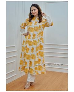 ODM/OEM Designer Été Vêtements réguliers et décontractés Pur Coton Belle imprimé fleuri A-Line Princesse Kurti Et Pantalon Ensemble - Product Image 1