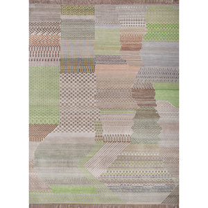 Tapis Manchaha en laine et soie de bambou noués à la main, 10 mm, rectangulaires, motif abstrait patchwork, technique artisanale pour la maison et les couloirs - Les-2308 - Product Image 1