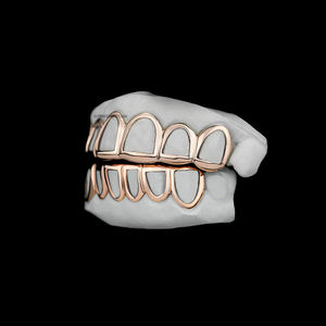 Juego de Rejillas Dentales Personalizadas con Contorno Dorado, Huecas en la Parte Superior e Inferior, Acabado Pulido, Estilo Minimalista Hip Hop para Hombre - Product Image 2