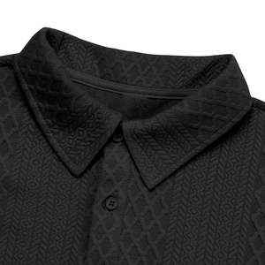 Polo à manches longues texturé noir pour homme, logo personnalisé de haute qualité, tricoté, décontracté, respirant, coupe ajustée, pull - Product Image 6