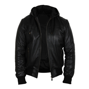 Blouson aviateur en cuir PU pour homme personnalisé, de haute qualité, coupe-vent, nouveau design, blouson en cuir à capuche pour homme pour l'hiver - Product Image 1