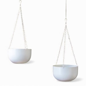 Modern <b>White</b> Round Hanging Planter with Metal Circle <b>Frame</b> for Indoor Outdoor Wall Decoration - Product Image 5