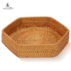 Bandeja de ratán hecha a mano de diseño moderno de gran venta con acabado natural Bandeja de servicio elegante para bodas Fiestas de Diwali Muchos más - Product Image 1