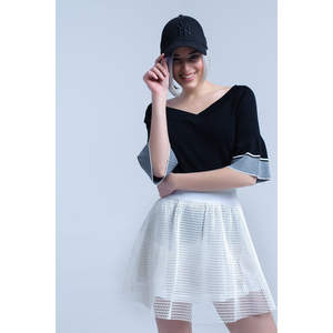 Suéter Negro de Punto de Seda con Mangas Campana, Transpirable, Casual, con Estampado de Flores Bordadas, Tallas Grandes para Otoño Invierno, con Logotipo Frontal - Product Image 1