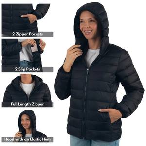 Chaqueta acolchada ligera con capucha para mujer, bolsillos laterales, carcasa de cuero genuino, chaqueta ecológica a prueba de viento para otoño/primavera/invierno - Product Image 3
