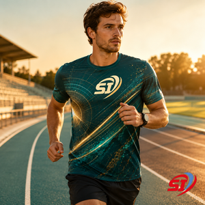 T-shirt de course sans manches pour homme de qualité supérieure, sublimation personnalisée, séchage rapide, entraînement, marathon, sport, couleur vert turquoise profond Solar Flux - Product Image 5