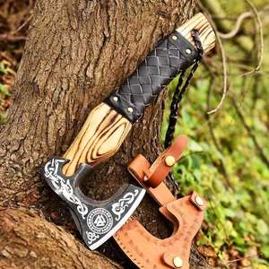 Hand Forged Double-Headed Viking Axe High Carbon Steel Damascus Ash Rose <b>Wood</b> Handle HRC 58-60 Industrial Outdoor <b>Splitting</b> Axe - Product Image 5