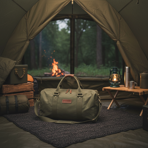 กระเป๋าผ้าใบสีเขียวสำหรับผู้ชายกระเป๋าดัฟเฟิลพระเป๋าเดินทางสะพายไหล่ออกแบบโลโก้ได้ตามที่ต้องการ - Product Image 4