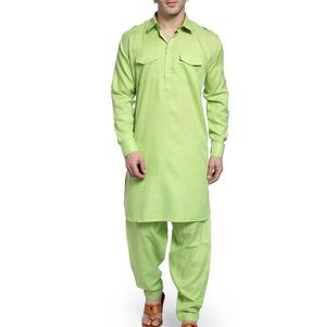 Top à la mode bonne qualité couleur unie pakistanaise Shalwar Kameez robes avec poitrine Double poches respirant coton hommes mâle costume - Product Image 1