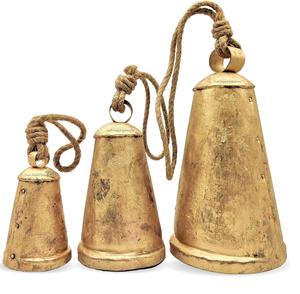 Rústico antiguo oro Metal Vintage vaca campanas racimo hecho a mano yute cuerda colgante Campana decorativa vaca de la suerte campanas - Product Image 6