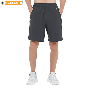 Pantalones cortos de Jogger de secado rápido para hombre con logotipo personalizado con cintura elástica, pantalones cortos de entrenamiento informales con patrón sólido, decoración teñida lisa - Product Image 4