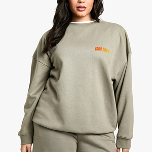 Sweat-shirts à col rond surdimensionnés pour femmes, en tissu tissé, à manches longues, à épaules tombantes, en molleton de coton, couleur unie, pour la salle de sport, best-sellers - Product Image 4