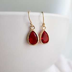 Boucles d'oreilles créoles en argent 925 plaqué or avec charme rubis rouge, style vintage, cadeau pour elle, boucles d'oreilles rubis rose - Product Image 6