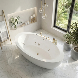 Baignoire autoportante en acrylique FW-M-2002 contemporaine, écologique, pour bain profond, OEM/ODM, pour appartements et hôtellerie - Product Image 6