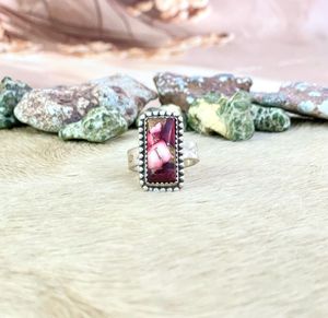 Anillo Ajustable de Plata de Ley Hecho a Mano con Rosa Roja y Dalia, Anillo Floral con Piedra Preciosa Natural para Mujer, para Bodas y Fiestas - Product Image 1