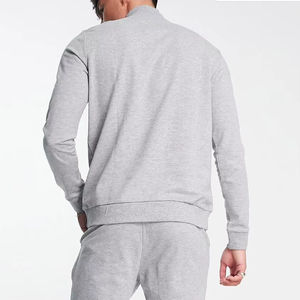 Haute qualité 100% coton hommes fermeture éclair à manches longues polo pantalon ensemble personnalisé décontracté hiver survêtement en français éponge blanc - Product Image 6