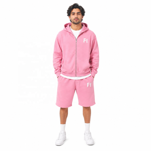 Ensemble sweat à capuche zippé et short pour homme et femme, streetwear d'hiver avec cordon de serrage, survêtement deux pièces 100% coton, sweats oversize USA - Product Image 1
