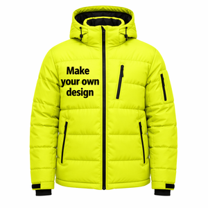 Men's Winter Hooded Puffer <b>Jacket</b> With Zipper Front And Letter Print Casual <b>Thick</b> Polyester Wadding Coat - Product Image 2