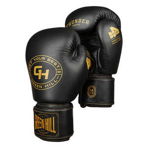 Gants de boxe Thunder-Black avec poignets lacés, en cuir de vachette personnalisable, tailles 10oz 12oz 14oz 16oz pour le kickboxing et le MMA - Product Image 1