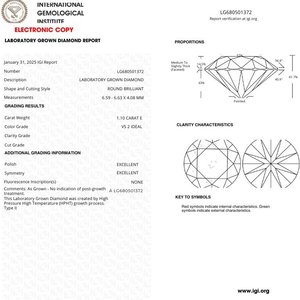 Diamante cultivado en laboratorio certificado por IGI 1.10ct Diamante redondo creado en laboratorio VS2 Claridad Excelente corte para la fabricación de joyas - Product Image 2