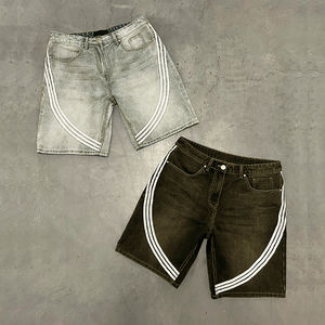 Pantalones cortos de mezclilla con logotipo de parche bordado personalizado de alta calidad para hombre Casual Stripe Distressed Acid Wash Vintage Streetwear - Product Image 5