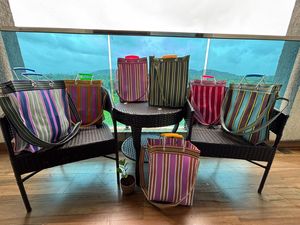 Bolsa de compras de nailon reutilizable ecológica con cremallera RPET Bolsas de playa de plástico recicladas tejidas a rayas hechas en la India - Product Image 5