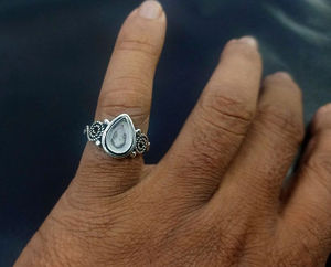 Personnalisable 925 Bague semi-montée en argent sterling véritable 7x9mm forme de poire Vintage Baho Design fait à la main cadre de bijoux vierge - Product Image 5