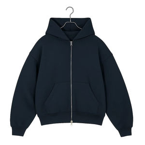 Custom Men Cotton 500gsm Heavyweight Fleece Cropped Full Zip Up Oversized Hoodie Double Slider Zipper OEM ODM - Product Image 4
