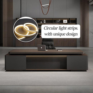 Luxury Rectangular Engineered Wood Executive <b>Office</b> <b>Desk</b> with <b>Computer</b> Storage Brown Finish - Product Image 6