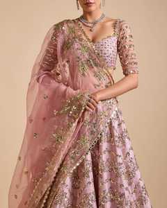 Elegant Wedding Silk Lahenga with Heavy <b>Sequins</b> and Hand-Drawn Traditional Choli for Parties - Product Image 3