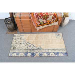 Alfombra Vintage de 2x3.9 pies, Alfombra Turca Pequeña, Alfombra de Lana con Diseño Floral Azul - Product Image 3