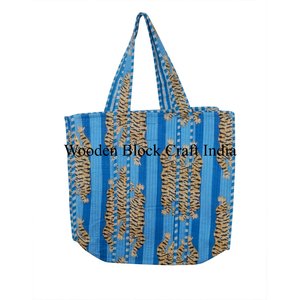 Vente en gros de sacs fourre-tout en coton 100% imprimé jungle, design personnalisé, sac de plage à bandoulière, sac à main en coton imprimé, grand sac matelassé - Product Image 5